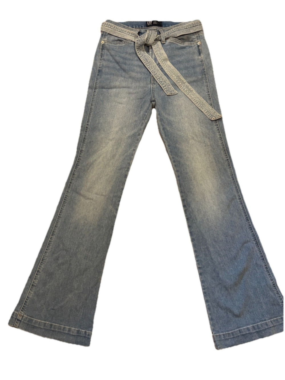 GAP High Rise Flare Jeans 4/27R Light Wash Tie Waist Boho Denim